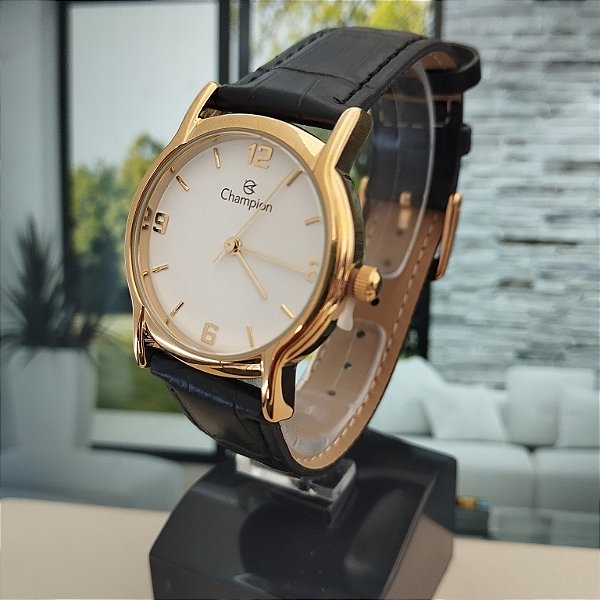 Relogio feminino champion de couro preto CN24575B