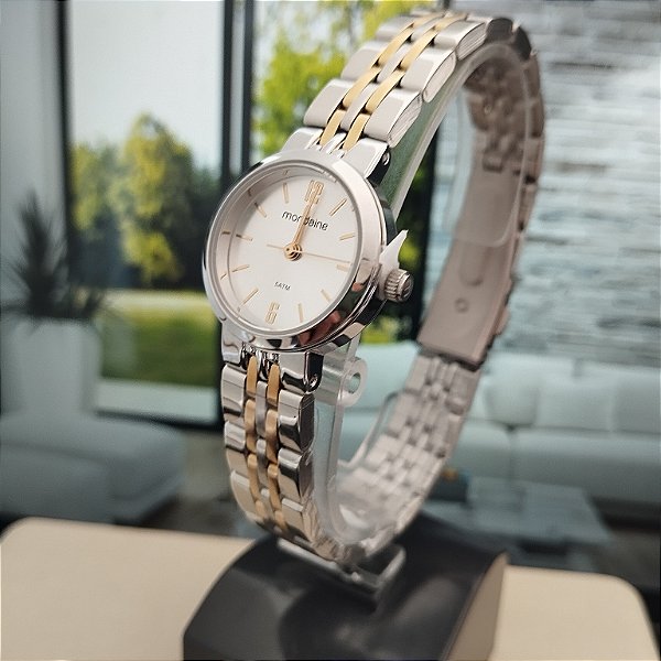 Relogio feminino mondaine prata com dourado 32691LPMVBE3