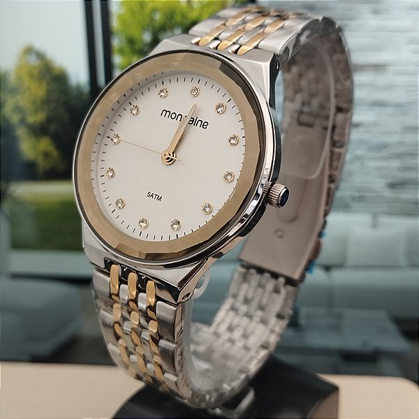 Relogio feminino mondaine prata com dourado 32869LPMVBE3