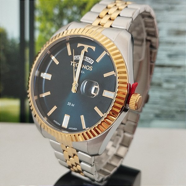 Relogio masculino prata com dourado technos riviera 2350OAM/1A
