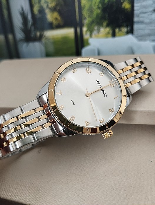 Relogio feminino mondaine prata com dorado 99822LPMVBE3