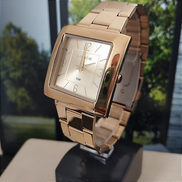 Relogio Feminino Lince Dourado Quadrado LQG4767L34/S2KX