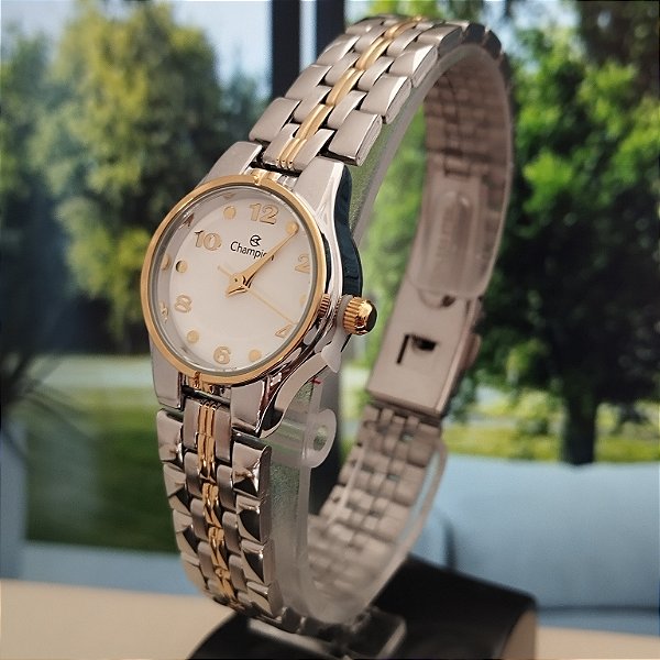 Relogio feminino Champion prata com dourado CH25141B