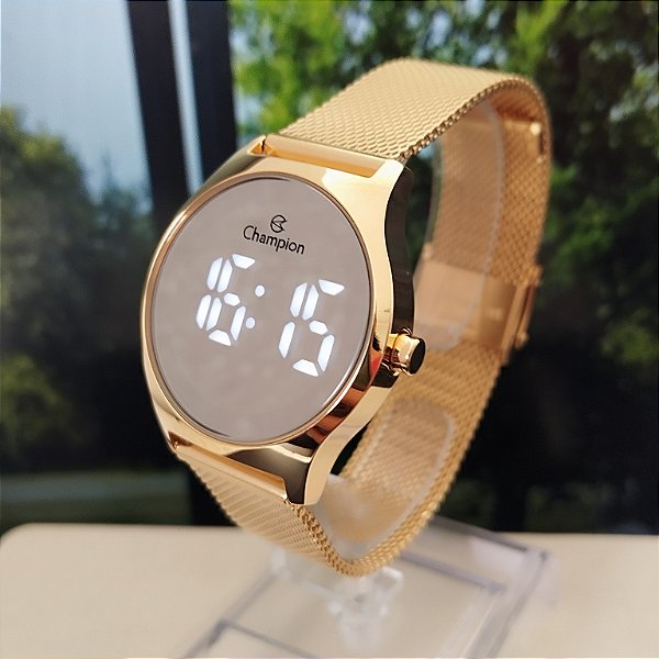 Mini Relogio Feminino Champion Dourado Digital Espelhado - CH48171B