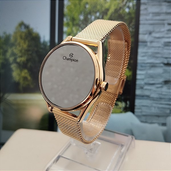 Mini Relógio Champion Digital Feminino Dourado Espelhado - CH48206B