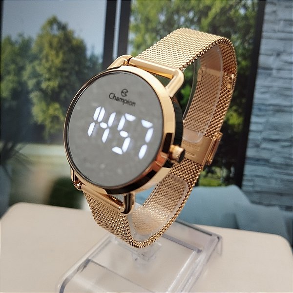 Mini Relógio Champion Digital Feminino Dourado Espelhado - CH48199B