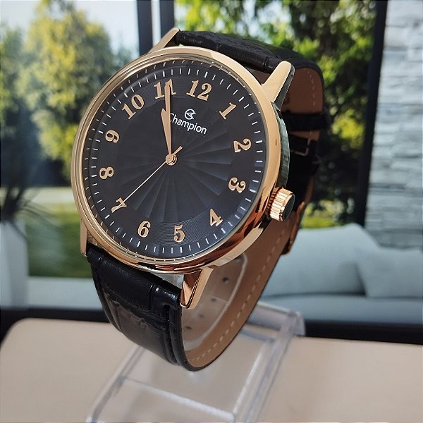 Relogio feminino de couro preto Champion CN20560P