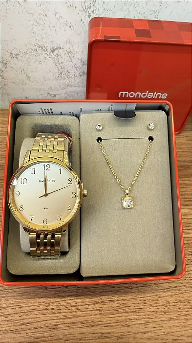 Kit Relógio Feminino Mondaine Dourado - 99921LPMKDE1K1