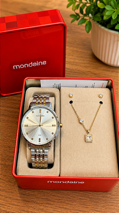 Kit Relógio Feminino Mondaine Dourado e Prata - 99922LPMKBE3K1