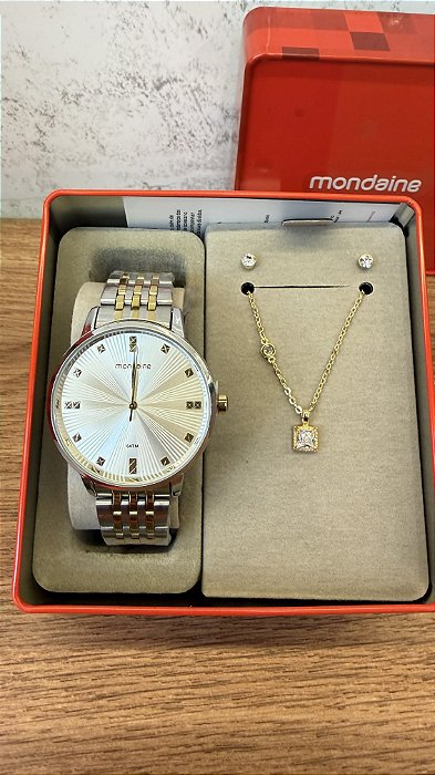 Kit Relógio Feminino Mondaine Dourado e Prata - 99922LPMKBE3K1