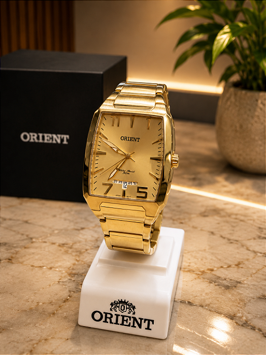 Relogio Dourado Quadrado Orient Masculino - GGSS1007 C2KX