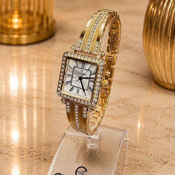 Relogio Champion Feminino Dourado Com Pedras - CF25965H