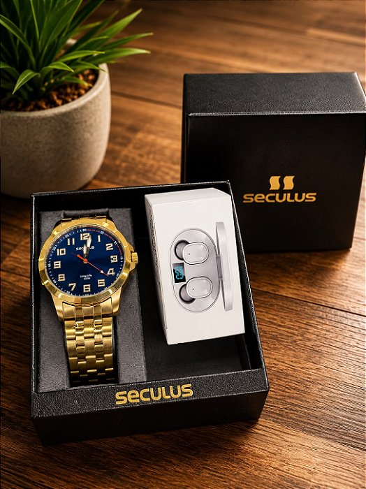 Kit Relogio Masculino Seculus Dourado - 44293GPSVDA3K2