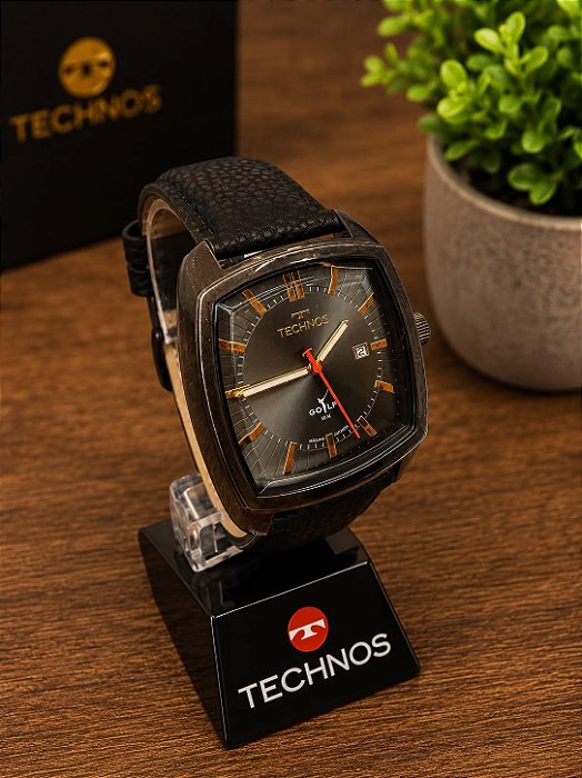 Relogio masculino Technos de couro preto 2115TUZ/0P
