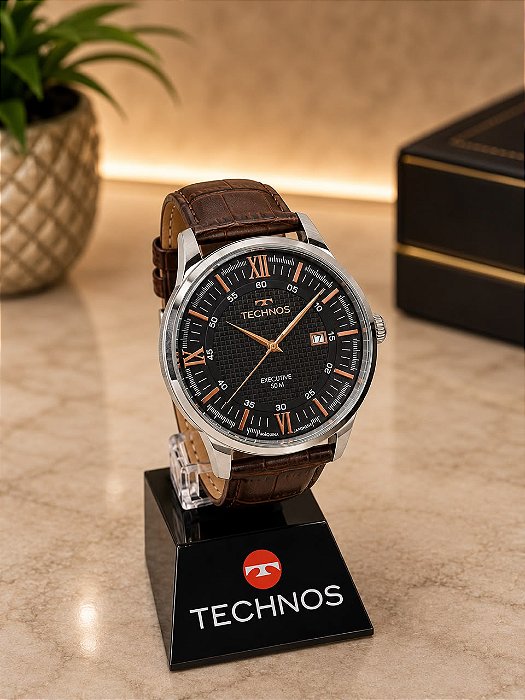 Relogio masculino Technos de couro marron 2115TWG/0A