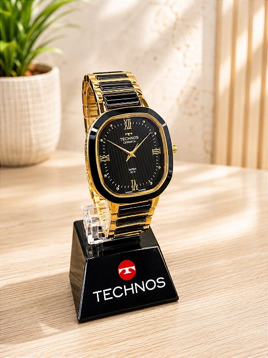 Relogio feminino Technos cerâmica preto com dourado 2035NDV/1P
