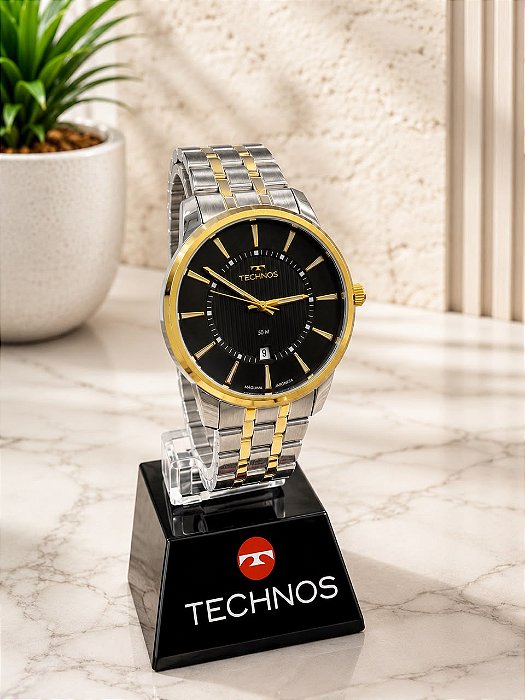 Relogio masculino Technos prata com dourado 2115UDP/1A