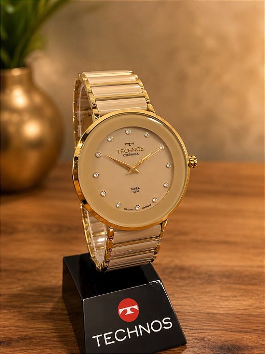 Relogio feminino Technos cerâmica nude 2035LMM/1X