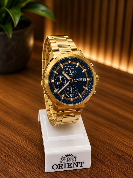 Relogio masculino dourado Orient SOLARTECH MGSSC069D1KX