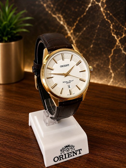 Relogio masculino Orient de couro marron MGSC1010S1NX