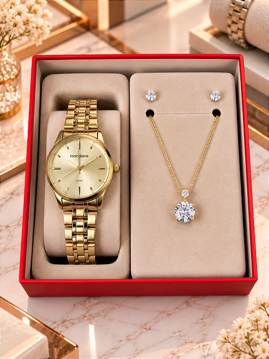 Kit Relógio Feminino Mondaine Prata - 99915LPMKDE1K1