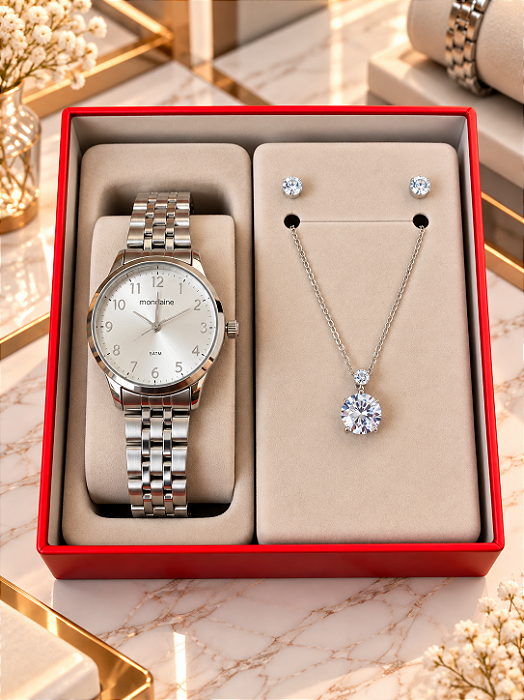 Kit Relógio Feminino Mondaine Prata - 99913L0MKNE2