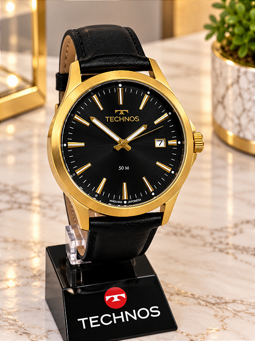 Relogio Masculino Technos Couro Preto VJ52AH/0P