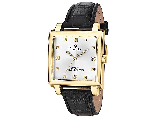 Relogio champion dourado quadrado medio pulseira couro cn28106h