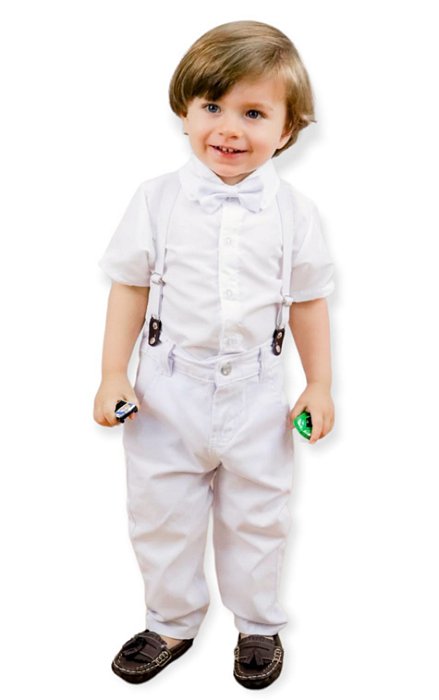 Roupa de batizado para menino com calça brim 100% algodão branca - Mabelly  Kids
