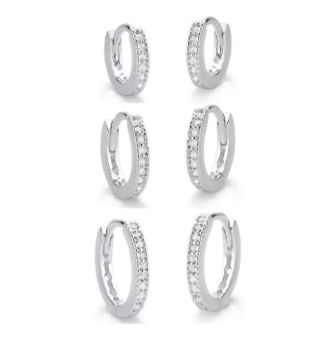 Brinco de Prata Trio Argolas Cravejadas