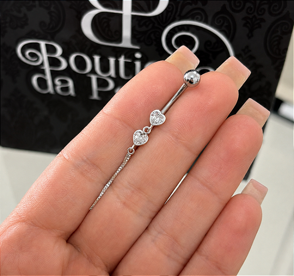 Piercing de Prata Umbigo Pingente Coração