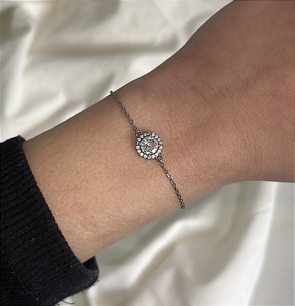 Pulseira de Prata Redonda Cravejada