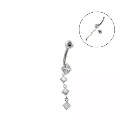 Piercing de Prata Umbigo Penduricalho