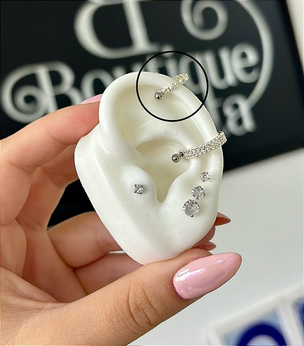 Piercing de Prata Hélix Coração e Zircônia