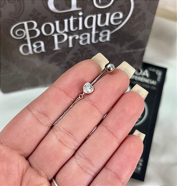 Piercing de Prata Umbigo Coração com Pêndulo