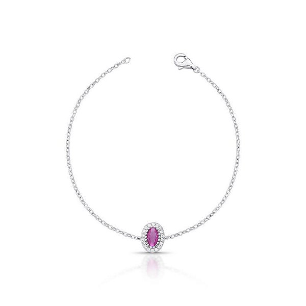 Pulseira de Prata Cristal Oval Rosa