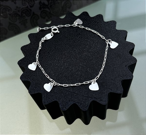 Pulseira Prata Corações Pendurados