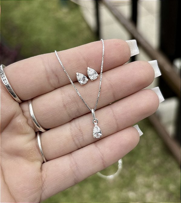 Conjunto de Prata Pedra Gota