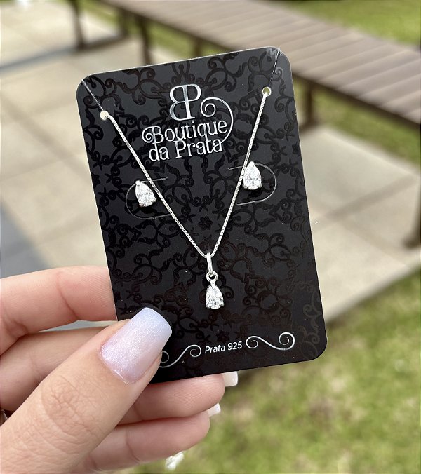 Conjunto de Prata Pedra Gota