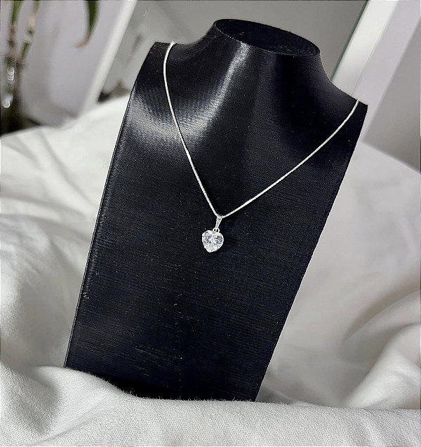 Colar de Prata Coração Cristal