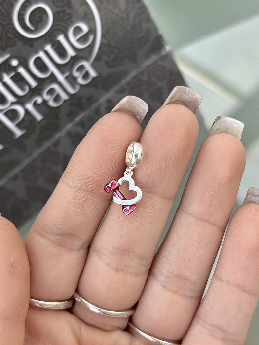 Berloque Halter Academia e Coração Prata 925