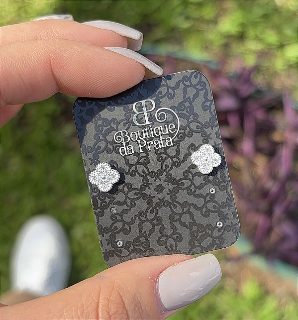 Brinco Trevo Cravejado Prata 925