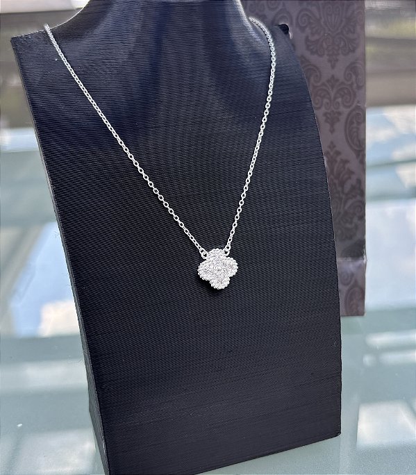 Colar Trevo Cravejado em Prata 925