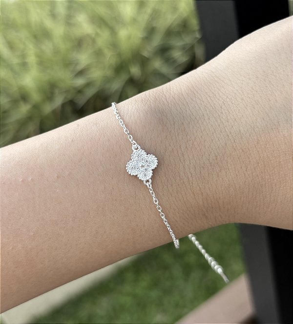Pulseira Trevo de Zircônias em Prata 925