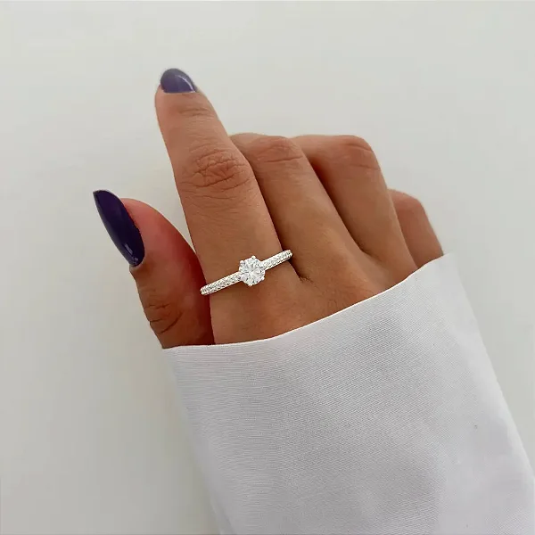 Anel de Prata Solitário Cravejado Pedra 5mm