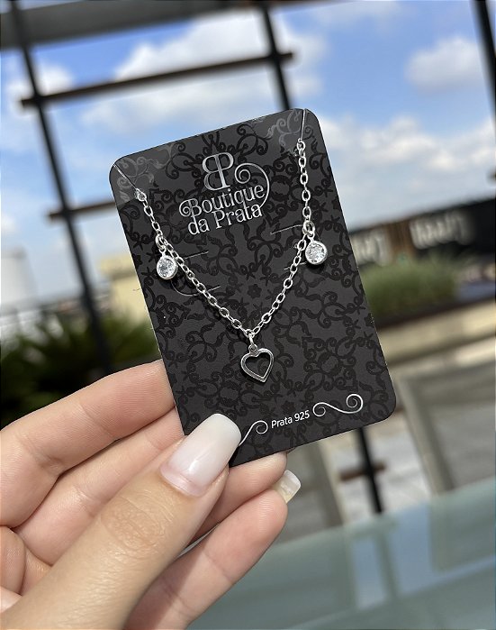 Pulseira de Prata Corações Vazados e Pontos de Luz