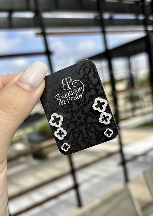 Brinco de Prata Trio Trevos