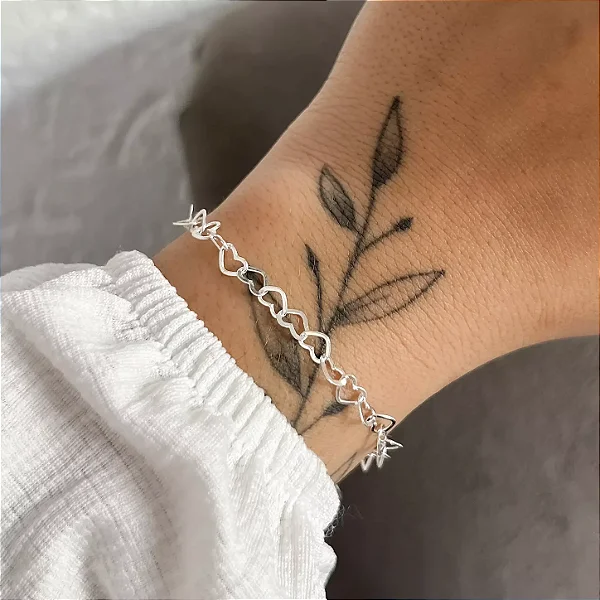 Pulseira de Prata Elos Coração