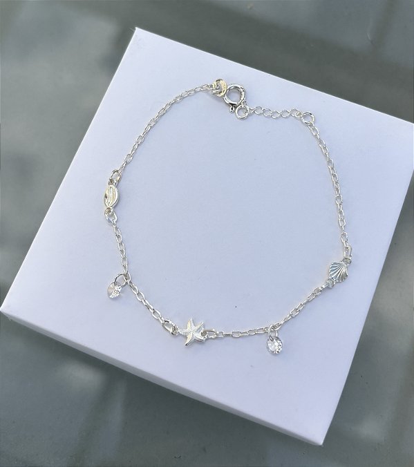 Pulseira de Prata Estrela, Concha e buzios