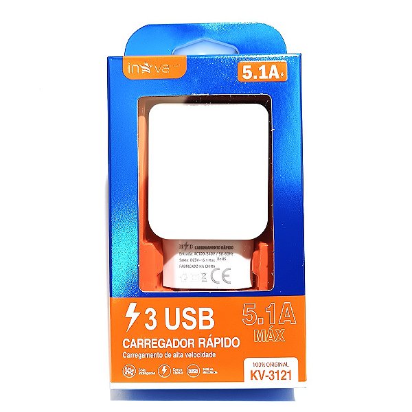 CARREGADOR 3 USB RÁPIDO INOVA 5.1A